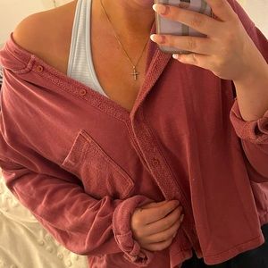 American Eagle Button Up Hoodie Pinkish XL